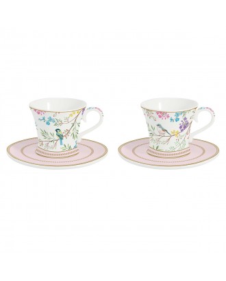 Set 2 cesti si farfurii pentru cafea, 80 ml, Birds Melody - SIMONA'S COOKSHOP